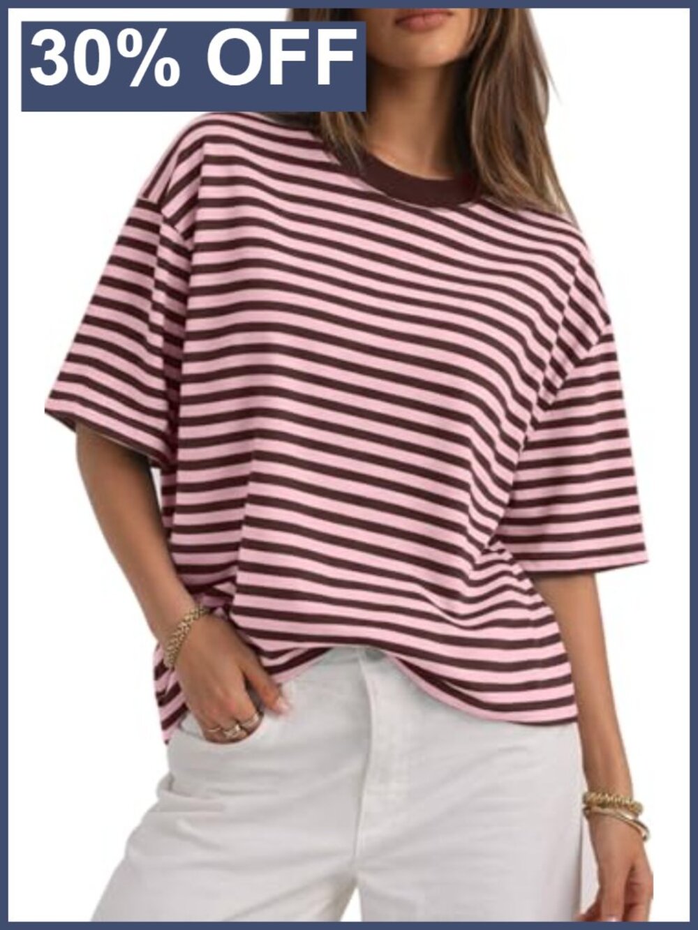 Women's Oversized Striped T-Shirt Cotton Blend Crewneck Short Sleeve Y2K Style